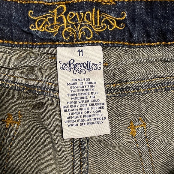 Revolt Girls Blue Jean Shorts Distressed in Front, High Waist 3" Inseam Size 11 - Picture 4 of 8